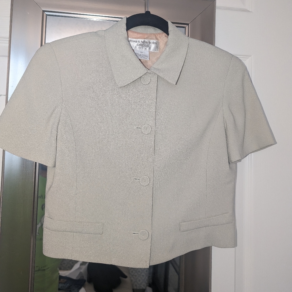Jones New York 90s Vintage Light Sage Green Cropped Short Sleeve Jacket Size 2P
